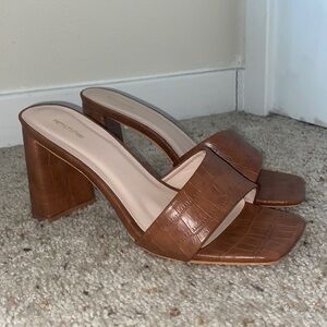 Brown pleather sandal heels. Size 7